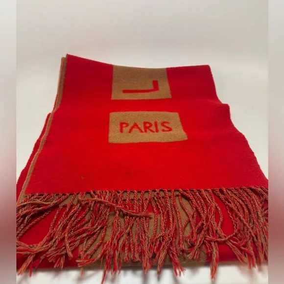 SOLD Louis Vuitton Red & Camel Double Sided 100% Cashmere Winter Scarf Luxury - Picture 6 of 15